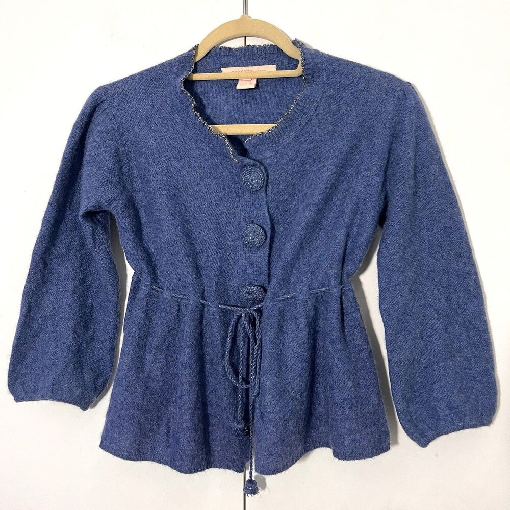 Charlotte Ronson Cardigan Sweater Womens S Blue Cashmere Belted Boho Cottagecore